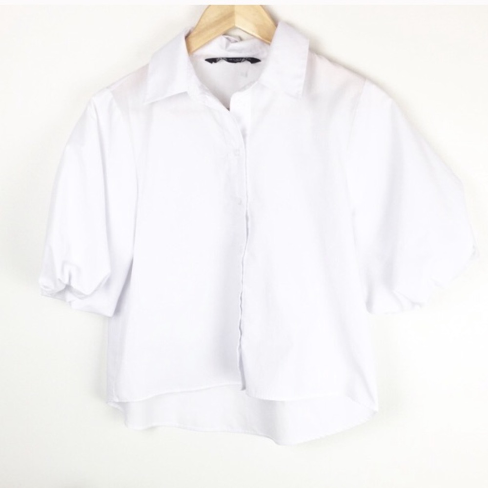 Zara white button down puff sleeve blouse size S